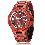 CUCOL Men's Red Sandalwood Wooden Wrist Watch Lightweight Quartz Movement Luminous