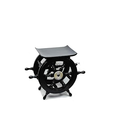 Pirates Black Nautical Handcrafted Wooden Stool | Home Decor Ship Wheel Table Furniture | Nagina International (Large)
