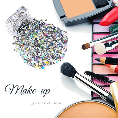 image for 2PCS Body Glitter, Silver Holographic Chunky Body Glitter Cosm