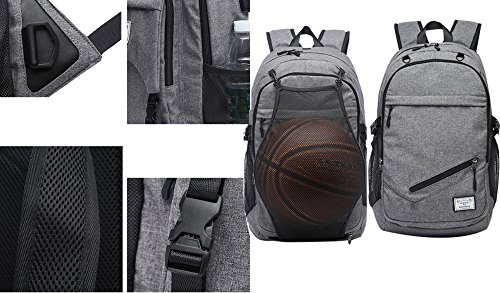 Unisex Boy Girl USB Port Net Ball Sport Bag School Student Computer Backpack(14L, Style D Grey) - Thumbnail 5