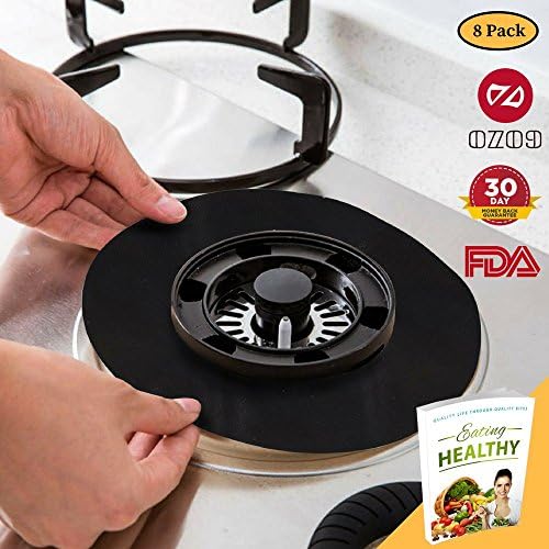 OZO9 Reusable Gas Range Protectors – 8 pcs 8.3”x8.3” Custom Fit Stove Drip Pans - Dishwasher Safe, Non-stick, Heat Resistant up to 500°F – Stovetop Burner Liners –Make Your Black Stovetop