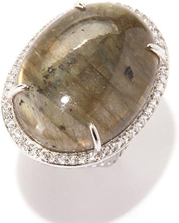 Sterling Silver 37.3ctw Labrodite &amp; White Topaz Cocktail Ring SZ 5,6,9