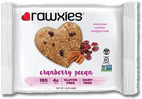Rawxies Nutritious Gourmet Cookie Snack Bars, Cranberry Pecan, Gluten Free, Vegan, Box of 12 Healthy Cookies