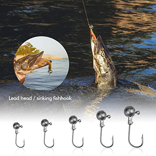 NATEE 45 Stück Jighaken mit Round Jighead für Gummifische zum Raubfishangeln, Bleikopf-Angelhaken Set mit verschieden… – Bild 4