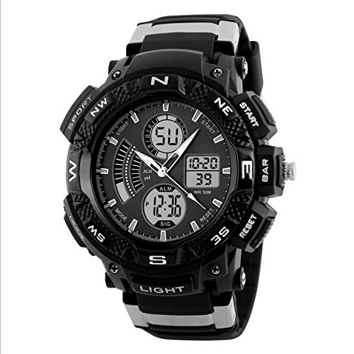 Menâ€™s Digital Analog Sports Watch, Alarm Stopwatch, 50M Water Resistance, Waterproof Wrist Watch â€“ Black