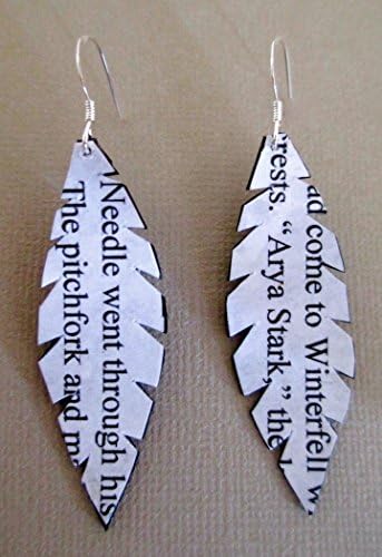 Game of Thrones, Ayra Stark & Needle Earrings, Repurposed Bike Tube & Book Page Earrings