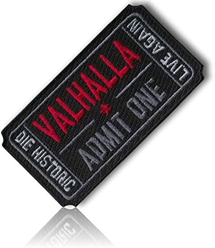 [Single Count] Custom and Unique (3" Inch) Rectangle "Valhalla Admit One" Ancient Vikings Movie Ticket Style (Military) Embroidered Hook Fastener Patch {Red, Grey, Black &amp; White Colors} {LICENSED}