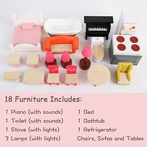 TOP BRIGHT Puppenhaus mit Möbeln und Puppen, Puppenhaus Holz für Mädchen 3 4 5 Jahre, 18 Möbel mit Licht und Geräuschen – Bild 5