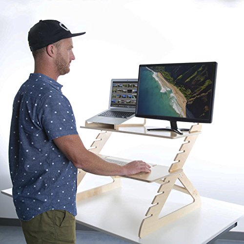 Readydesk 2 - Adjustable Standing Desk - Converts any Desk To A Dual Monitor Stand Up Desk - Designed and Made In USA of Sustainable Birch Wood - Birch Color