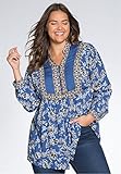Women's Plus Size Blouse In Mixed Print With Pretty Details And Shirring