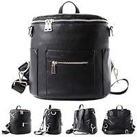 Mini Faux Leather Backpack, Black Color, Stylish Small Diaper Bag Design for Mom and Baby by Alice Unique