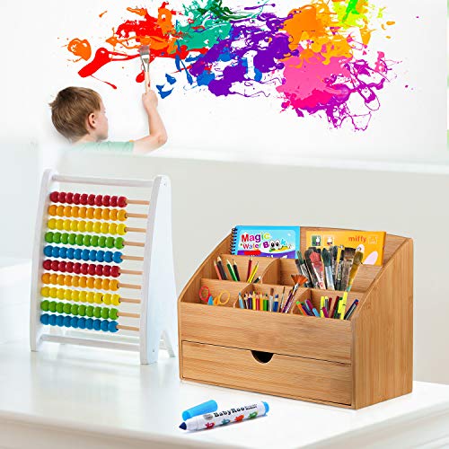 Hossejoy Bamboo Office Desk Organizer & Mail Rack with Storage Drawer - Desktop Mail Sorter for Office and Home - Keep Mail, Letters, Files, Office Supplies Neat & Organized