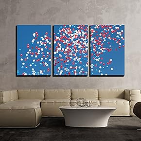 3 Piece Canvas Wall Art - Colorful Balloons on The Blue Sky Background - Modern Home Art Stretched and Framed Ready to Hang - 16"x24"x3 Panels