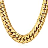 U7 Men Hip Hop Chunky Chain Stainless Steel/Black Gum/18K Gold Plated Jewelry Necklace ,6mm-12mm Wide,22-30