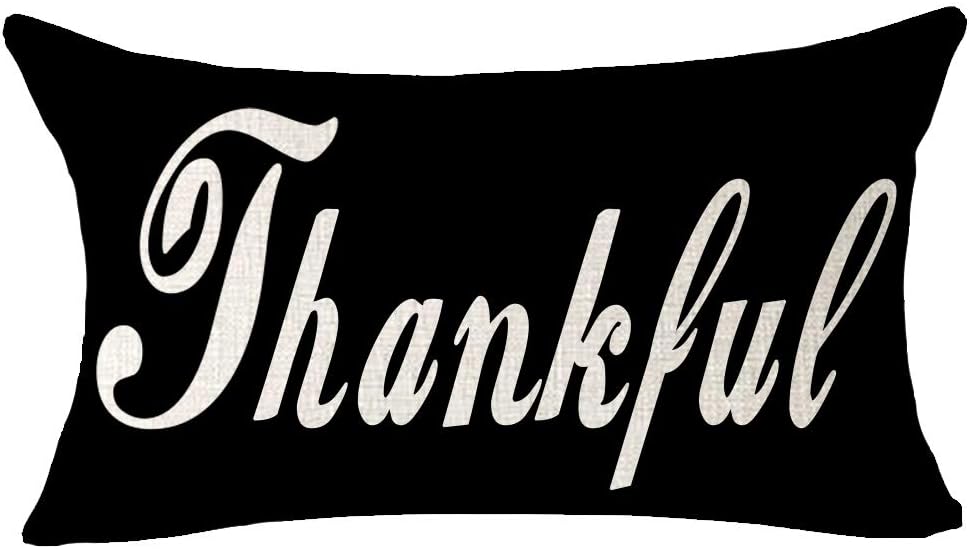 Andreannie Thankful Happy Thanksgiving Day Cotton Linen Lumbar Decorative Throw Pillow Cover Cushion Case for Sofa Living Room Outdoor Chair 12 X 20 Inches(F)