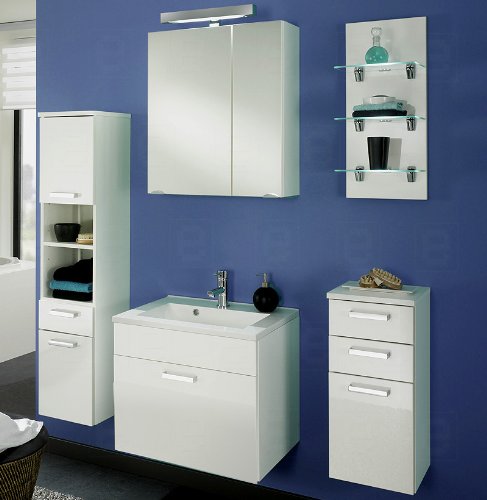 Badezimmer Möbel Set Hochglanz weiß Spiegelschrank Badezimmermöbel