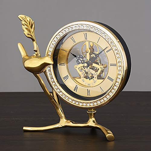 MQW European-Style Luxury Brass Clock Study Decoration Home Accessories Creative Living Room Bedroom Bedside Decorative Clock 22 11 19cm Delicate and Beautiful