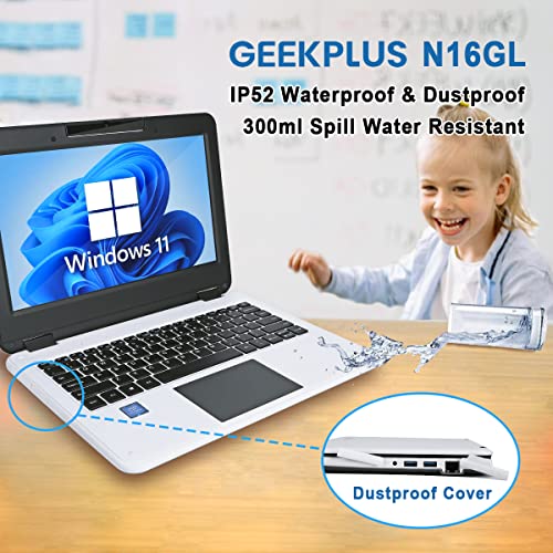 Mini Laptop Student, GEEKPLUS Small Laptop for Kids, Fanless Windows 11 Laptops 11.6 Intel Celeron N4000 Kids Laptops PC,Traditional Laptop Computers 6GB/128G, IP52 School Notebook Laptop Elderly Gift