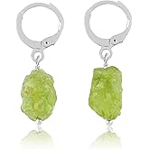 CRYSTALINES Natural Raw Peridot Gemstone Hoops Earrings, Rough Stones Dainty Earrings, August Birthstone, Chakra & Healing Crystals, Silver Plated Bohemian Jewelry, Gift for Women