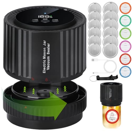 Macocheezee Envasadora al vacío para tarros de conservas, sellador al vacío inalámbrico con abrelatas, tapas y etiquetas, adecuado para salvavidas y amantes de alimentos
