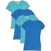Zenana Outfitters Trendyfriday Women's Must Have Basic V-Neck T-Shisrts (Large, S Teal, S Teal, B Blue, B Blue)