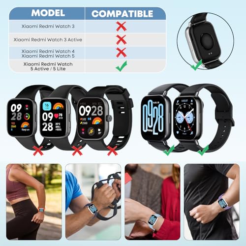 BDIG Strap Compatible with Xiaomi Watch Xiaomi Redmi Watch 5 Active/5 Lite Bracelet, 6 Pieces Soft Silicone Sports Bracelets Compatible with Redmi Watch 5 Active Men Women