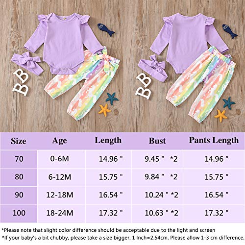 Baby Girl Long Sleeve Outfit for Fall 3 Pieces Suit Babies Romper Rainbow Stripe Halen Pants Toddler 1st Birthday Gift Outdoor Holiday(6-9 9-12 Months)
