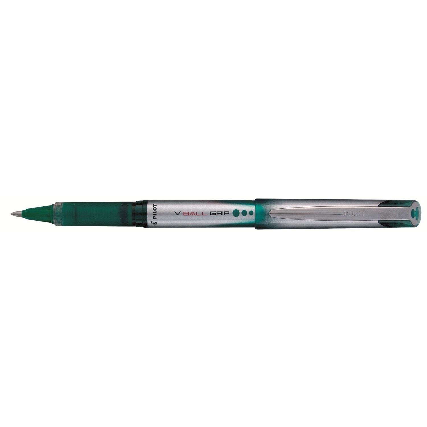 Pilot V-Ball Grip Pack of 12 Rollerball Pens with 0.7mm Metal Tip, Comfort Grip and Liquid Ink Verte