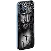 HAIKer Phone Case Christian Compatible with iPhone 15 Pro Max Crosses Jesus Christ Thorns 3 Side Striped Soft Phone Shockproof Cover