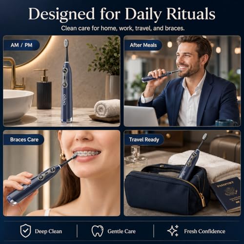 Electric Toothbrush with Water Flosser for Adults, 3-in-1 Sonic Brush & Floss Combo, Cordless Oral Irrigator with 5 Brush Heads, 3 Modes, 30-Day Battery, Travel Toothbrush for Braces, Sensitive Gums