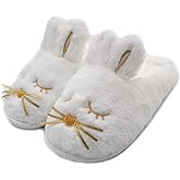 Cute Bunny Fuzzy Slippers |Warm Animal Memory Foam Rabbit Plush |Women Indoor Outdoor Bedroom Slippers