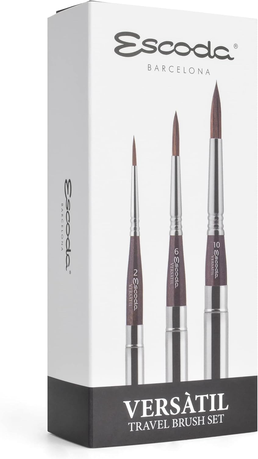 ESCODA Set 3 Watercolor Brushes - Versàtil Professional Travel Set Kolinsky Synthetic Hair Handmade in Barcelona