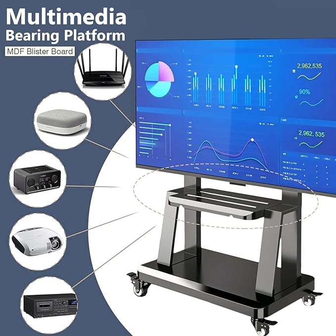 Mobile TV Stand Rolling TVs Cart for 32-75 Inch, Height Adjustable Floor TV Stand, LCD LED Flat Panel Curved Screen, with Wheels as a Movable Portable TV Stand, Max VESA 600x400mm