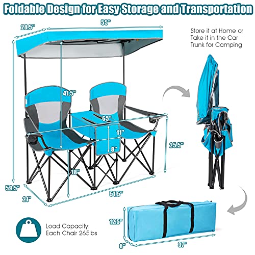 Safstar Double Camping Chair, Folding Camping Chair with Canopy Shade