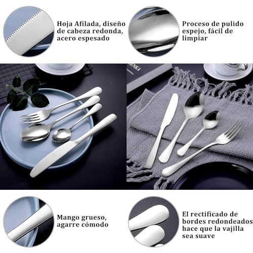 Juego de Cubiertos, 24 Piezas Juego de Cubiertos de Acero Inoxidable, Tenedor, Cuchara, Cuchillo, Set de Cubiertos para 6 Personas, Caja de Regalo y Tarjeta de Felicitación, Lavavajillas (Plata)