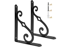 Yarssihha 10 Inch Decorative Shelf Brackets, 2 Pack Wall Mounted Metal Shelving Brackets, Heavy Duty Shelf Supports, Rustic L Shape Brackets for Floating Shelves DIY Home Kitchen, with Screws
