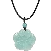 Hand Carved Healing Crystals Gemstone Hawaii Flower Pendant Hand Weaving Wax Rope Necklace 22 inch