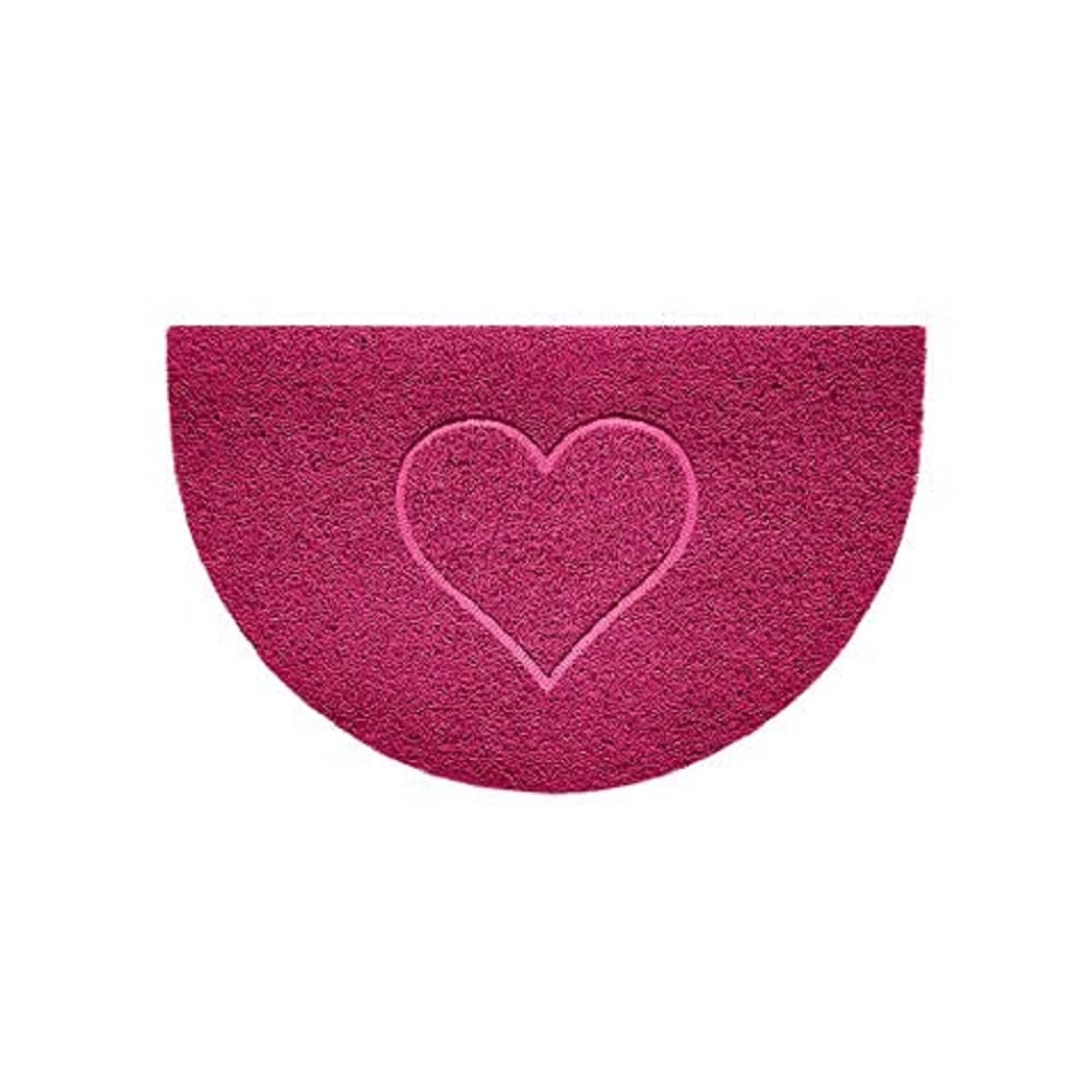 Nicoman Embossed Halfmoon Half Circle Door Mat Dirt-Trapper Jet-Washable Doormat 70x44cm (Pink, HEART Shape) - Use Indoor or Sheltered Outdoor
