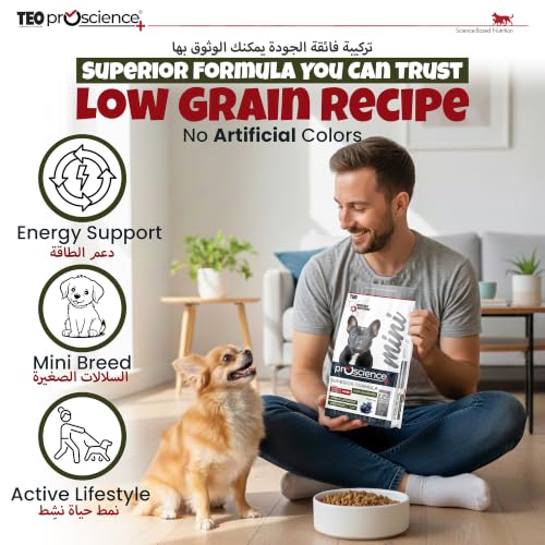 Teo Premium Proscience Mini Sterilised Dog Food 2KG Lamb & Blueberry, 72% Animal Protein, Hypoallergenic Low-Grain Recipe with Omega 3 & 6, Glucosamine, Chondroitin & Fish Oil, 28% Protein 12% Fat