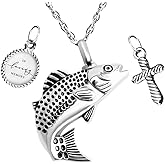 XIUDA Fish Urn Cremation Necklace for Ashes Urn Necklaces for Human Ashes in Loving Memory of Dad Fishing Locket Ashes Holder Keepsake Cremation Memorial Pendant Jewelry