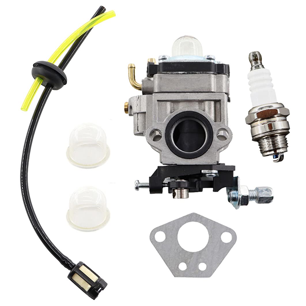 MCHNIC Garden Multi Tool Carburetor Carb with Fuel Line Spark Plug Kit for Brushcutter Strimmer 15mm opening to engine, fits 43cc, 49cc and 52cc engines