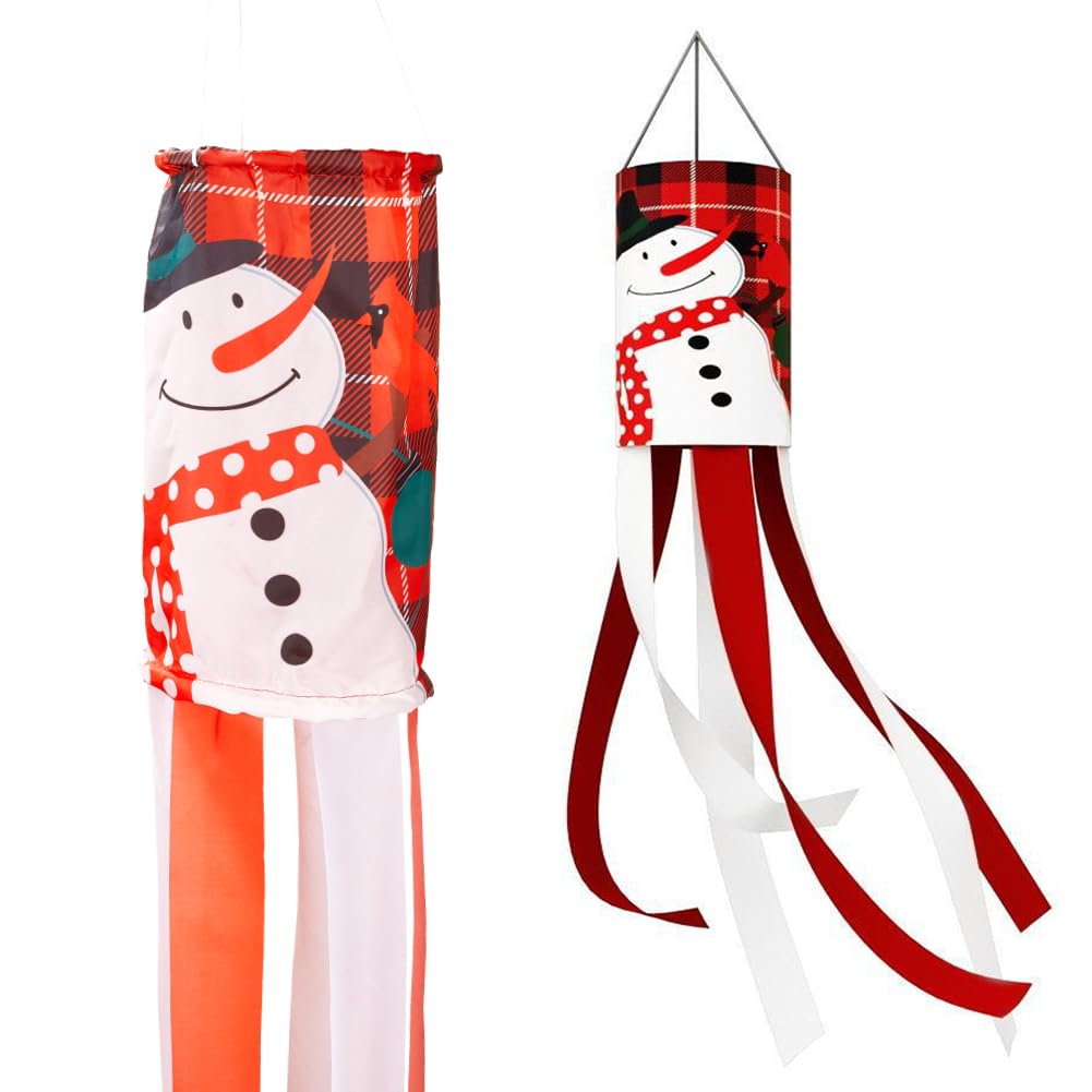 GORGECRAFT 51 Inch Snowman Windsock Flag Christmas Theme Winter Wind Sock Outdoor Hanging Decorations 3D Orange Red Polyester Streamer Flags for Xmas Holiday Party Garden Yard Porch Patio Lawn Decor