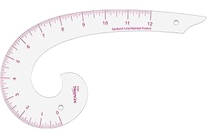 KEARING 12inch Plastic Comma Shape French Curve Ruler for Pattern Making, Sandwich Line Scale, Vary Form Curve Ruler for Sewing, Clear Muti Function Sewing Ruler for Fashion Design