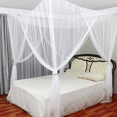 MAGILONA Home 4 Corner Post Bed Canopy Mosquito Net Bedding or Outdoors Netting Fit Twin, Full, Queen, King Bed One Open Door (White)
