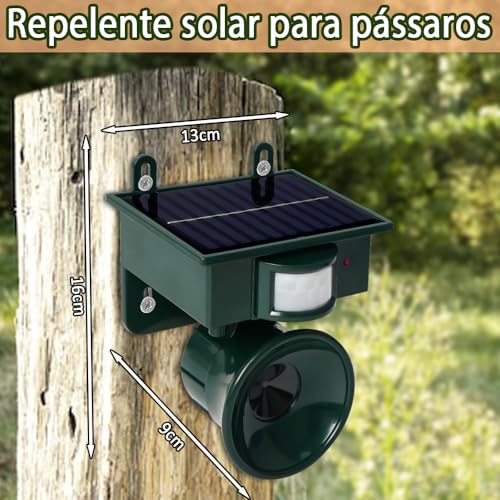 Repelente Ultrassônico Solar, Espanta Pombo e Insetos, Funcionamento por Energia Solar