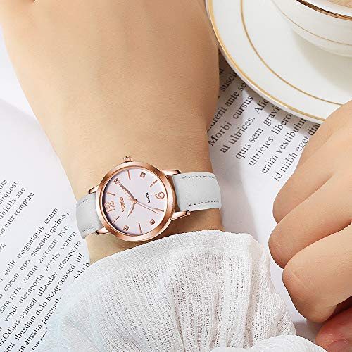 YOSIMI Woman Watch Waterproof Analogue Quartz White Leather Strap Rosegold Case