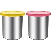 jjxeqo Stainless Steel Pint Containers & Lids Compatible with Ninja Creami ice Cream Maker NC500, NC501, CN501CO Delux Series– 2 Pack, 24 oz, Silicone Lids, BPA-Free, Dishwasher Safe