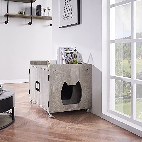 beeNbarks Cat Litter Box Enclosure with Wheels, Cat Washroom Storage