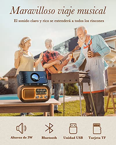 PRUNUS J-150 Vintage Retro FM/Am/SW Radio, Rechargeable Small Portable Radio 1200mAh, or Works with 2 D Batteries, with Solar Panel, Transistors Radios with Bluetooth, USB/TF Player of 5W.