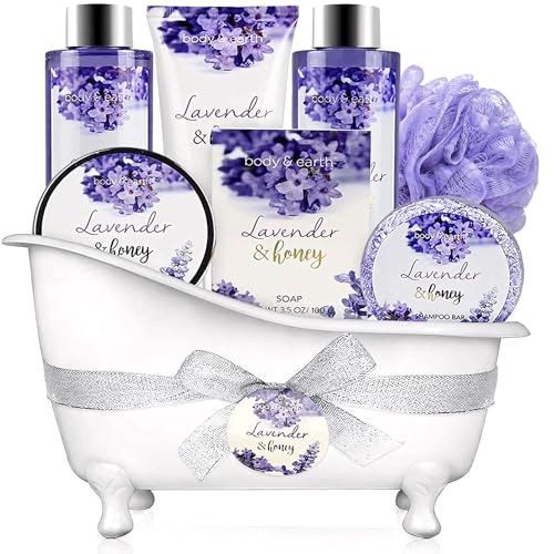 Bade Geschenke für Frauen 8 tlg - BODY & EARTH Lavendel Geschnkkorb